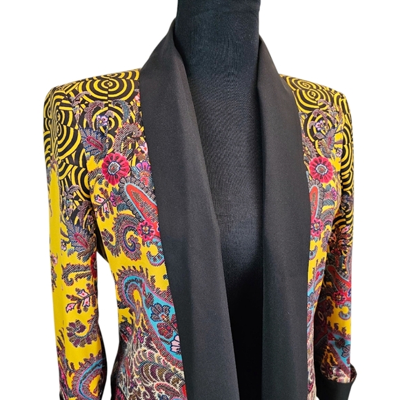 Bebe Vibrant Paisley Open Blazer Jacket Size XS Black Artsy Eclectic Boho - Picture 12 of 14